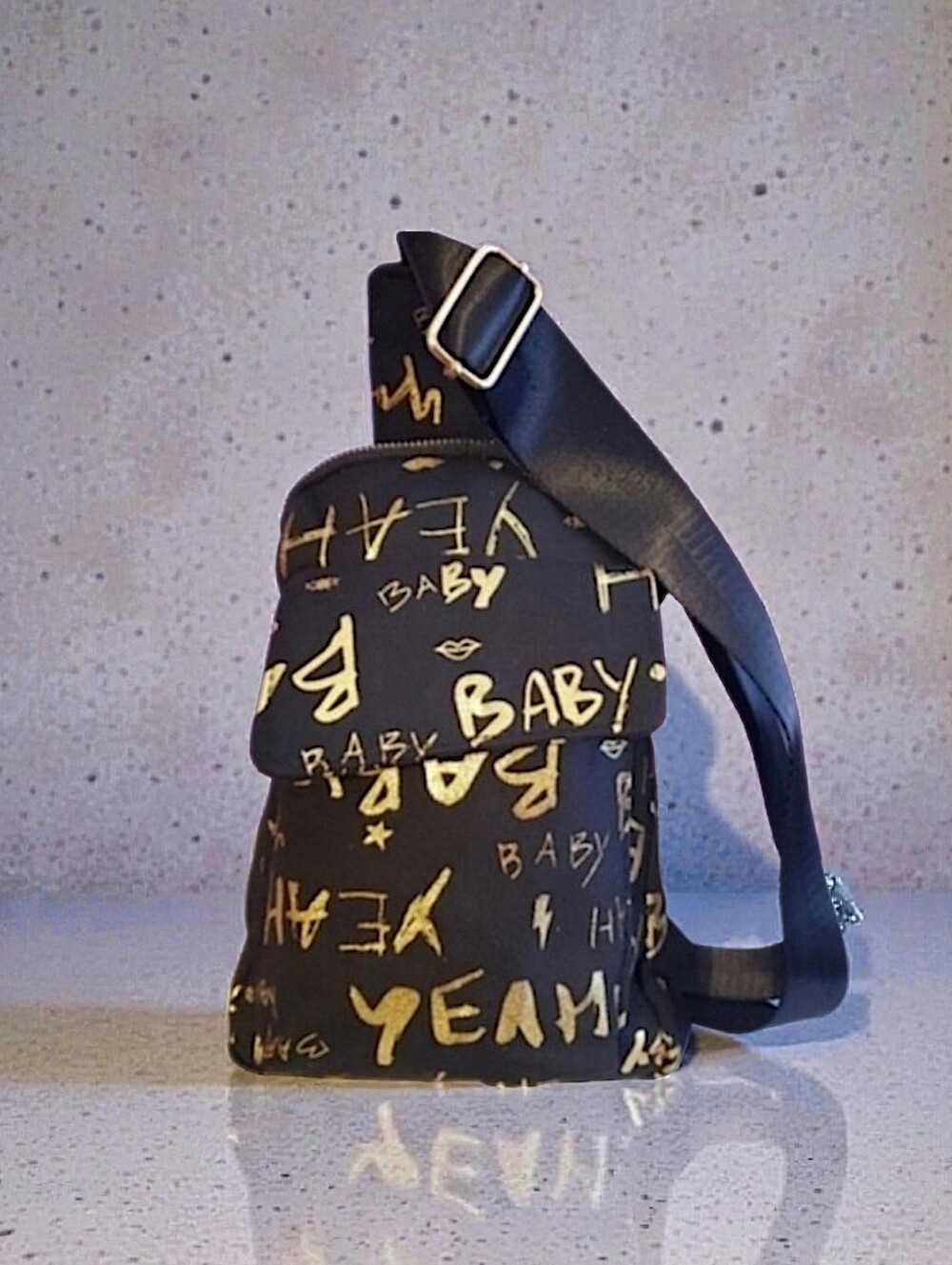 Unique Black and Gold Graffiti Sling Bag